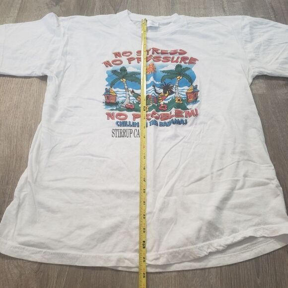 Vintage Y2K Stirrup Cay Bahamas No Stress Short Sleeve T Shirt White Size XL - Picture 9 of 9
